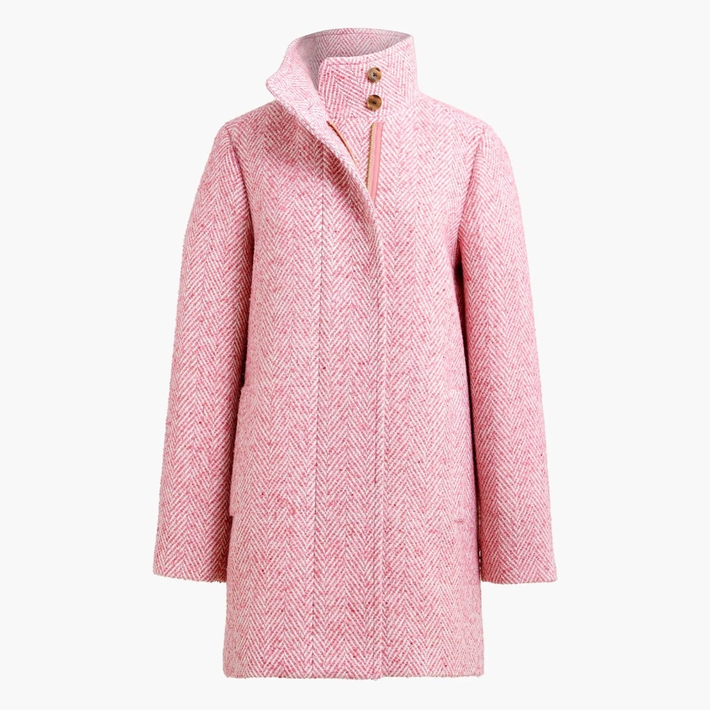 New JCREW Size 00 P 00P Petite Herringbone City Coat in Pink $298 CB322